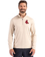 Boston Red Sox Cooperstown Cutter & Buck Coastline Epic Comfort Recycled Mens Quarter Zip Wheat Front