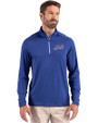 New York Mets Cooperstown Cutter & Buck Coastline Epic Comfort Recycled Mens Quarter Zip Tour Blue Front