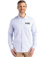 Atlanta Braves Mono Cutter & Buck Skyline Epic Confidence Recycled Pinstripe Mens Big & Tall Long Sleeve Dress Shirt Pale Blue/White Front