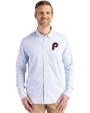 Philadelphia Phillies Cooperstown Cutter & Buck Skyline Recycled Pinstripe Mens Big & Tall Long Sleeve Button Down  Dress Shirt Pale Blue/White Front
