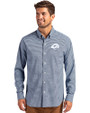Los Angeles Rams Monochromatic Cutter & Buck Skyline Recycled Gingham Mens Big & Tall Long Sleeve Button Down  Dress Shirt Pale Blue/Navy Blue Front