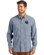 Denver Broncos NFL Helmet Cutter & Buck Skyline Epic Confidence Recycled Gingham Mens Big & Tall Long Sleeve Dress Shirt Pale Blue/Navy Blue Front