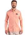 Cleveland Browns Cutter & Buck Skyline Recycled Gingham Mens Big & Tall Long Sleeve Button Down  Dress Shirt College Orange/White Front