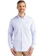 Los Angeles Chargers Monochromatic Cutter & Buck Skyline Recycled Pinstripe Mens Big & Tall Long Sleeve Button Down  Dress Shirt Pale Blue/White Front