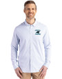 Carolina Panthers Historic Cutter & Buck Skyline Epic Confidence Recycled Pinstripe Mens Big & Tall Long Sleeve Dress Shirt Pale Blue/White Front
