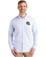 Carolina Panthers NFL Helmet Cutter & Buck Skyline Epic Confidence Recycled Pinstripe Mens Big & Tall Long Sleeve Dress Shirt Pale Blue/White Front