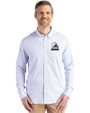 Cleveland Browns Monochromatic Cutter & Buck Skyline Recycled Pinstripe Mens Big & Tall Long Sleeve Button Down  Dress Shirt Pale Blue/White Front