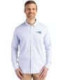 New England Patriots Mono Cutter & Buck Skyline Epic Confidence Recycled Pinstripe Mens Big & Tall Long Sleeve Dress Shirt Pale Blue/White Front