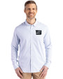 New York Giants Mono Cutter & Buck Skyline Epic Confidence Recycled Pinstripe Mens Big & Tall Long Sleeve Dress Shirt Pale Blue/White Front