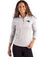 New England Patriots Monochromatic Cutter & Buck Coastline Recycled Double Peached Womens Quarter Zip Pullover CONCRETE Front