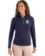 Los Angeles Chargers Historic Cutter & Buck Coastline Recycled Double Peached Womens Quarter Zip Pullover Navy Blue Front