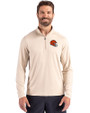 Cleveland Browns Helmet Cutter & Buck Coastline Epic Comfort Recycled Mens Quarter Zip Wheat Front