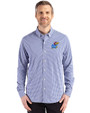 Kansas Jayhawks Cutter & Buck Skyline Epic Confidence Recycled Gingham Mens Big & Tall Long Sleeve Dress Shirt Tour Blue/White Front