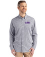 LSU Tigers Alumni Cutter & Buck Skyline Epic Confidence Recycled Gingham Mens Big & Tall Long Sleeve Dress Shirt Black/White Front