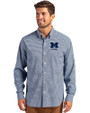 Michigan Wolverines Alumni Cutter & Buck Skyline Epic Confidence Recycled Gingham Mens Big & Tall Long Sleeve Dress Shirt Pale Blue/Navy Blue Front
