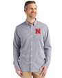 Nebraska Cornhuskers Cutter & Buck Skyline Epic Confidence Recycled Gingham Mens Big & Tall Long Sleeve Dress Shirt Black/White Front
