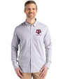 Texas A&M Aggies Alumni Cutter & Buck Skyline Epic Confidence Recycled Pinstripe Mens Big & Tall Long Sleeve Dress Shirt Elemental Grey/White Front