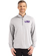 LSU Tigers Alumni Cutter & Buck Coastline Recycled Double Peached Mens Quarter Zip Pullover CONCRETE Front