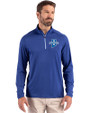 Indiana State Sycamores Cutter & Buck Coastline Epic Comfort Recycled Mens Quarter Zip Tour Blue Front
