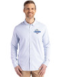 Toronto Blue Jays 2025 American League Champions Cutter & Buck Skyline Epic Confidence Recycled Pinstripe Mens Big & Tall Long Sleeve Dress Shirt Pale Blue/White Front