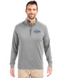 Toronto Blue Jays 2025 American League Champions Cutter & Buck Adapt Eco Knit Stretch Recycled Mens Big and Tall Quarter Zip Pullover Polished Medium Gray Front