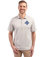 Los Angeles Dodgers 2025 World Series Champions Cutter & Buck Virtue Eco Pique Stripe Recycled Mens Polo Polished Medium Gray Front