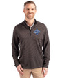 Los Angeles Dodgers 2025 World Series Champions Cutter & Buck Virtue Eco Pique Micro Stripe Recycled Mens Quarter Zip Black/Elemental Grey Front