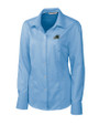 Tulane Green Wave Cutter & Buck Epic Easy Care Nailshead Womens Long Sleeve Dress Shirt Atlas Light Blue Mannequin