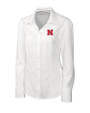 Nebraska Cornhuskers Cutter & Buck Epic Easy Care Nailshead Womens Long Sleeve Dress Shirt White Mannequin