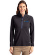 Seafair Cutter & Buck Adapt Eco Knit Stretch Recycled Womens Half Zip Pullover Black/Tour Blue Front
