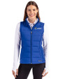 Seafair Cutter & Buck Evoke Hybrid Softshell Recycled Womens Full Zip Vest Tour Blue Front