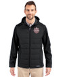 Indiana Hoosiers College Football Playoff 2025 National Champions Cutter & Buck Evoke Hybrid Softshell Recycled Full Zip Mens Hooded Jacket Black Front