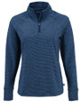 Cutter & Buck Adapt Recycled Soft Knit Stripe Womens Quarter Zip Pullover Navy Blue Heather Mannequin