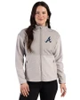 Atlanta Braves Cutter & Buck Hunts Point Recycled Fleece Womens Hybrid Full Zip Jacket Polished Medium Gray Front