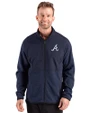 Atlanta Braves Cutter & Buck Hunts Point Epic Comfort Recycled Fleece Mens Hybrid Jacket Navy Blue Front