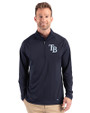 Tampa Bay Rays Cutter & Buck Prospect Epic Confidence Recycled Textured Stretch Mens Big & Tall Quarter Zip Navy Blue Front