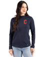 Cleveland Guardians - Cutter & Buck Prospect Recycled  Featherlight Stretch Womens Hooded Pullover Navy Blue Front