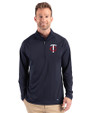 Minnesota Twins Cutter & Buck Prospect Epic Confidence Recycled Textured Stretch Mens Quarter Zip Navy Blue Front