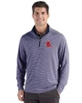 Boston Red Sox Cooperstown Cutter & Buck Forge Epic Confidence Recycled Double Stripe Mens Quarter Zip Navy Blue/White Front