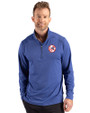 New York Yankees Cooperstown Cutter & Buck Forge Epic Confidence Recycled Mens Quarter Zip Tour Blue Heather Front