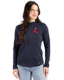 Boston Red Sox Cooperstown Cutter & Buck Prospect Epic Confidence Recycled Womens Hooded Pullover Navy Blue Front