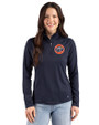 HoustonAstrosCooperstown- Cutter & Buck Prospect Epic Confidence Recycled Textured Stretch Womens Quarter Zip Navy Blue Front