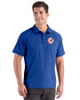 New York Yankees Cooperstown Cutter & Buck Prospect Epic Confidence Recycled Textured Stretch Mens Sport Polo Tour Blue Front