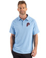 Philadelphia Phillies Cooperstown Cutter & Buck Prospect Epic Confidence Recycled Textured Stretch Mens Sport Polo Atlas Light Blue Front