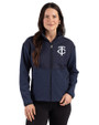 Minnesota Twins Mono Cutter & Buck Hunts Point Epic Comfort Recycled Hybrid Fleece Womens Full Zip Jacket Navy Blue Front