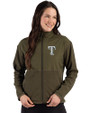 Texas Rangers Mono Cutter & Buck Hunts Point Epic Comfort Recycled Hybrid Fleece Womens Full Zip Jacket Poplar Front