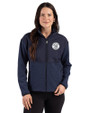 Milwaukee Brewers Mono Cutter & Buck Hunts Point Epic Comfort Recycled Hybrid Fleece Womens Full Zip Jacket Navy Blue Front