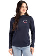 Cincinnati Reds Stars & Stripes Cutter & Buck Prospect Epic Confidence Recycled Textured Stretch Womens Hooded Pullover Navy Blue Front
