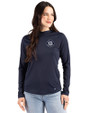 Seattle Mariners Mono Cutter & Buck Prospect Epic Confidence Recycled Textured Stretch Womens Hooded Pullover Navy Blue Front