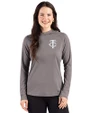 Minnesota Twins Monochromatic Cutter & Buck Prospect Recycled  Featherlight Stretch Womens Hooded Pullover Elemental Grey Front